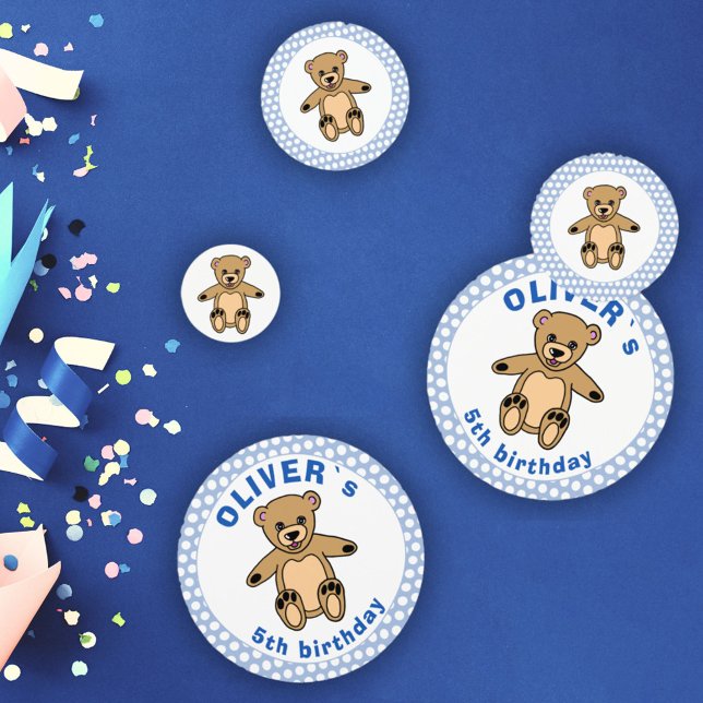 Confeti Fiesta de cumpleaños de Cute Teddy Bear Blue Polka (Subido por el creador)