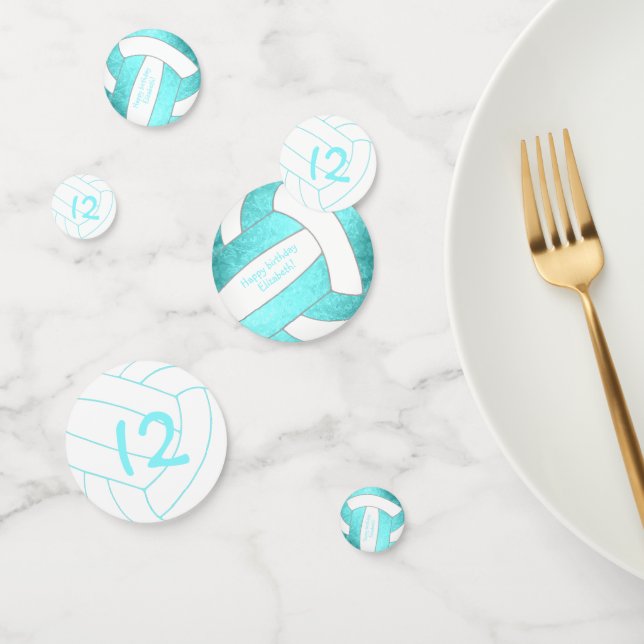 Confeti fiesta de cumpleaños de voleibol chica verde azula (Grupo)