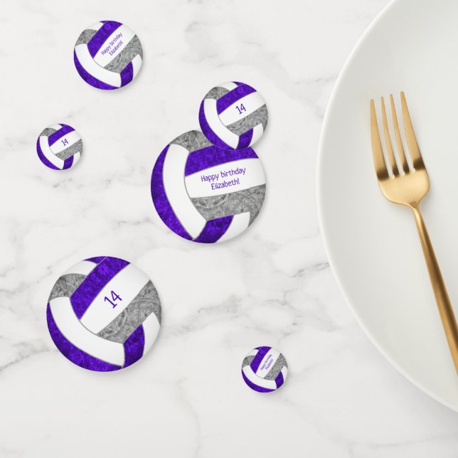 Confeti fiesta de cumpleaños de voleibol gris morado (Grupo)