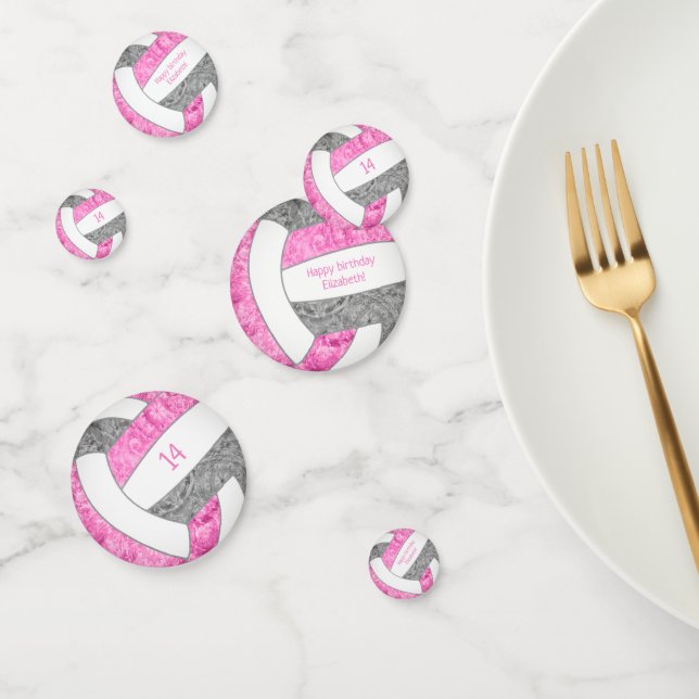 Confeti fiesta de cumpleaños de voleibol gris rosa (Grupo)