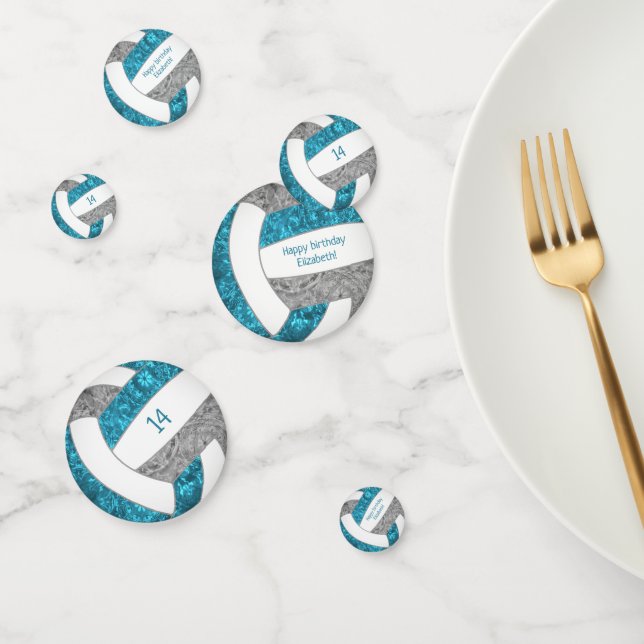 Confeti fiesta de cumpleaños de voleibol gris verde azulad (Grupo)