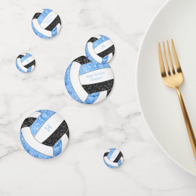 Confeti fiesta de cumpleaños de voleibol negro azul claro (Grupo)