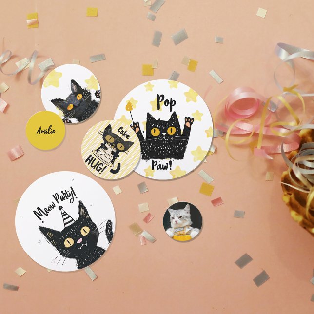 Confeti Fiesta de gato negro divertido y fotográfico perso (Personalized Photo Funny Black Cat Party Confetti)