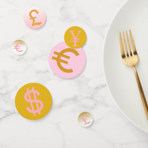Confeti Fiesta de símbolos rosa, oro y negro, euro y yen $