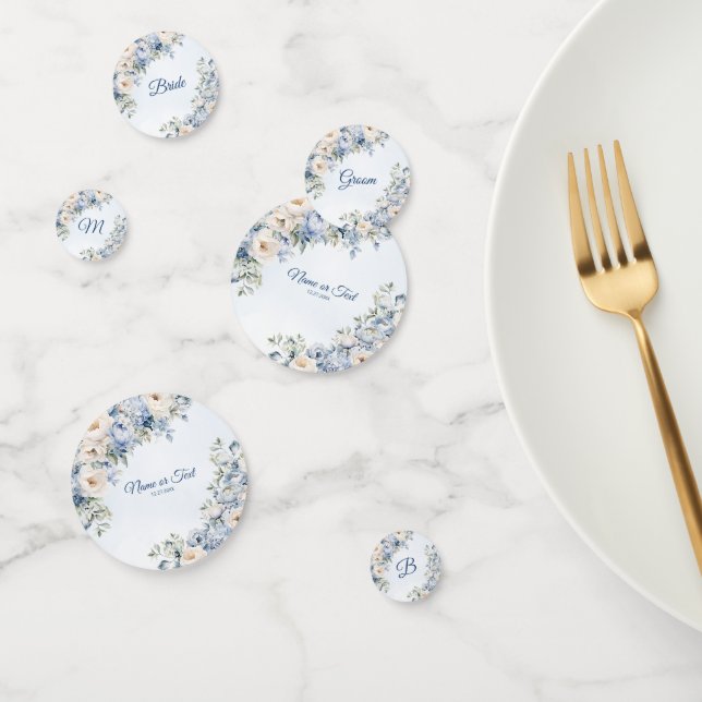 Confeti Fiesta Dusty Blue Watercolor Flores de marfil (Grupo)