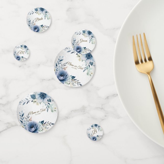 Confeti Fiesta Dusty Blue Watercolor Flores Plateadas Eleg (Grupo)