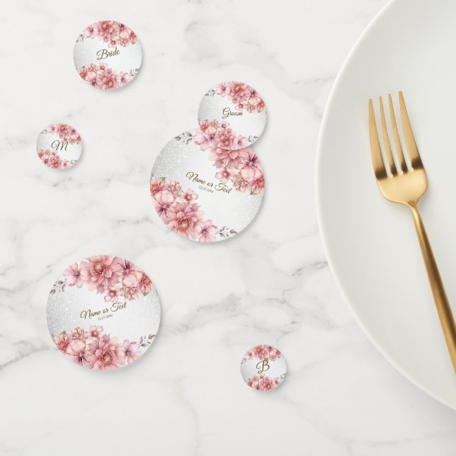 Confeti Fiesta Flores Acuarela Rosa Brillo Moderno (Grupo)