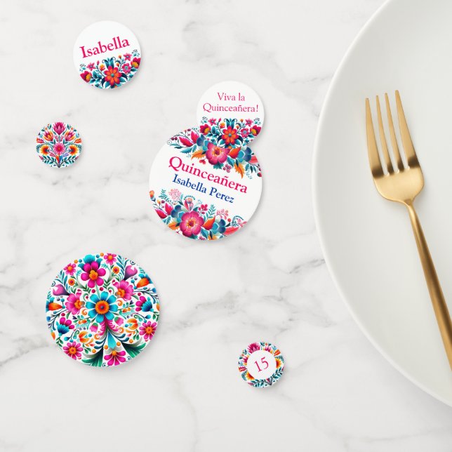 Confeti Fiesta Mexicana Floral Blanca Nombre Quinceanera (Grupo)