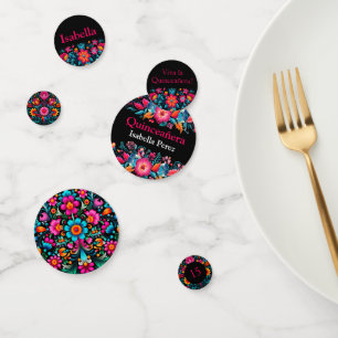 Confeti Fiesta Mexicana Negra Floral Nombre Quinceañera