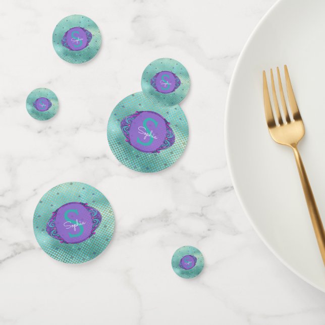 Confeti Fiesta Monograma de escalas de sirena verde azulad (Grupo)