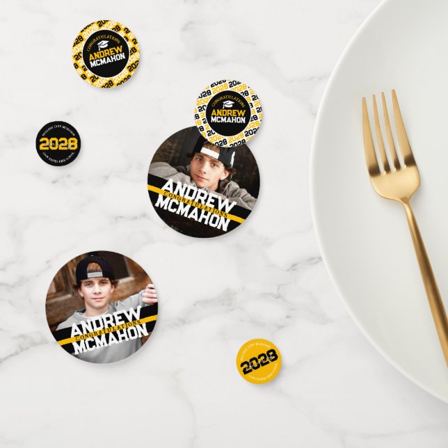 Confeti Fiesta personalizado de foto de graduación en negr (Grupo)