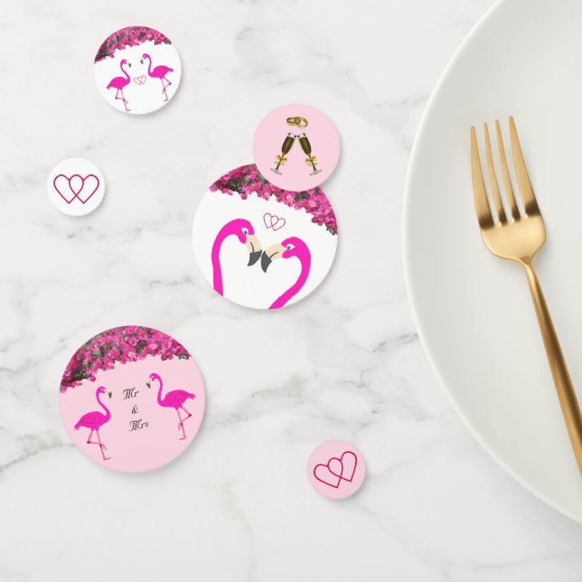 Confeti Flamencos y flores en boda rosa de oro y blanco (Grupo)