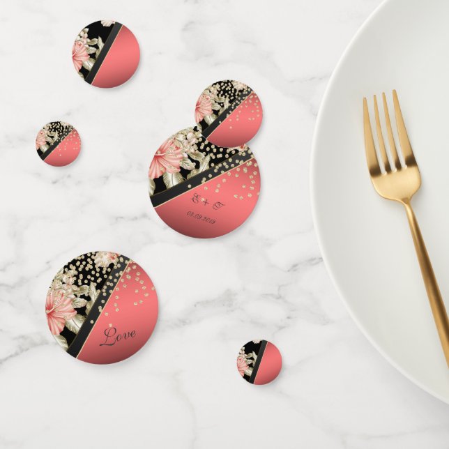 Confeti Floral elegante, diamantes de oro, nombre de amor (Grupo)