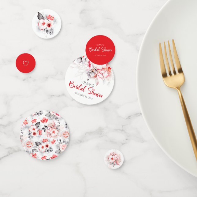 Confeti Flores de acuarela rojas y grises Ducha de novia (Grupo)