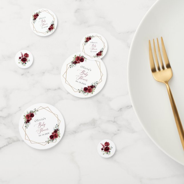 Confeti Flores de Borgoña, flores rojas, Baby Shower (Grupo)