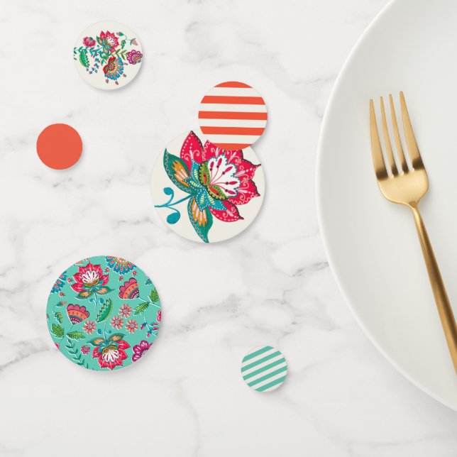 Confeti Flores folclóricas azules naranjas bohemias | BODA (Grupo)