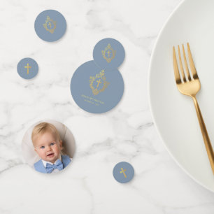 Confeti Foto de Bautizo Niño Azul Polvoriento con Cruz de 