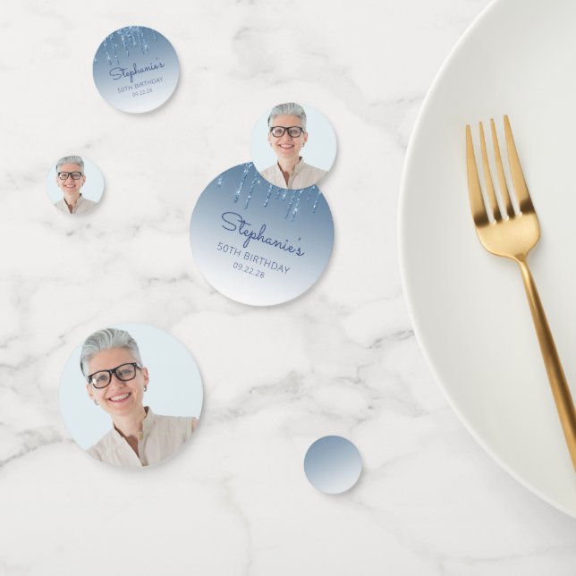 Confeti Foto de goteo de Purpurina azul Glam 50 cumpleaños (Grupo)