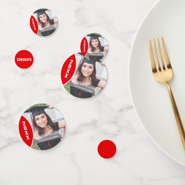 Confeti Foto de graduación en rojo y blanco personalizada (Grupo)