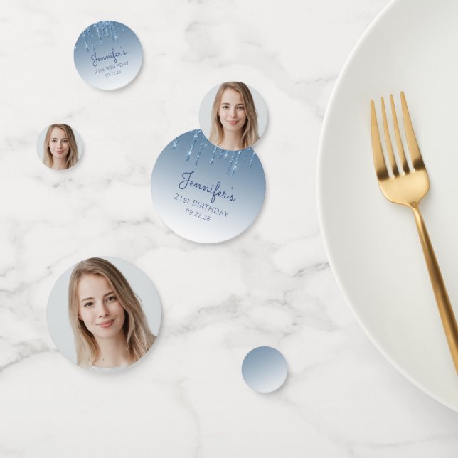 Confeti Foto de personalizado Glam Blue Purpurina Drip 21º (Grupo)