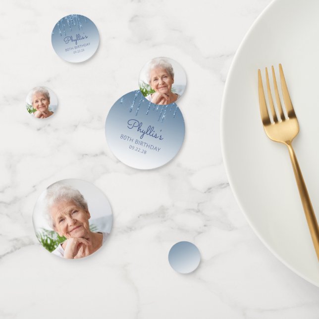 Confeti Foto de personalizado Glam Blue Purpurina Drip 80  (Grupo)