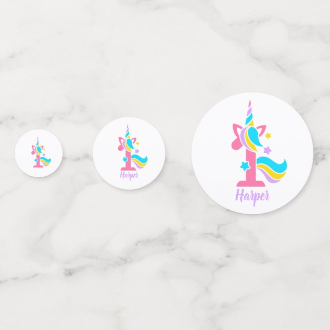 Confeti Foto de Unicornio en rosa y púrpura (Reversos)