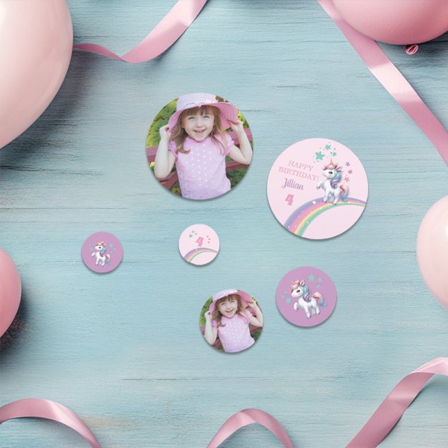 Confeti Foto Unicornio de la fiesta de cumpleaños mágica (Photo Magical Unicorn Confetti for girl's birthday party)