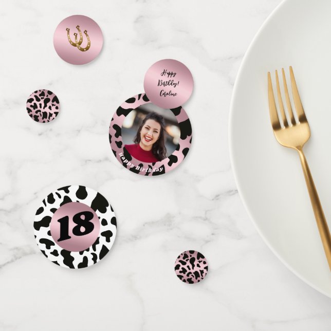 Confeti Foto y Rosa de los puntos de vaca negro de oro con (Grupo)