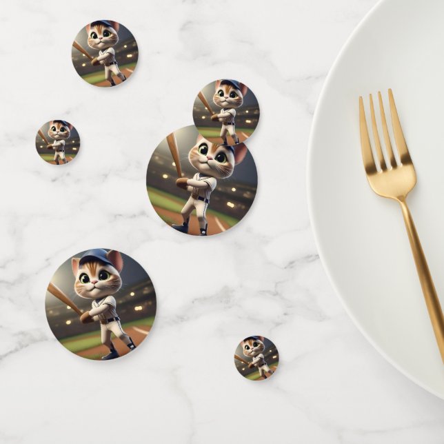 Confeti Gato De Béisbol Gracioso En 3D, (Grupo)