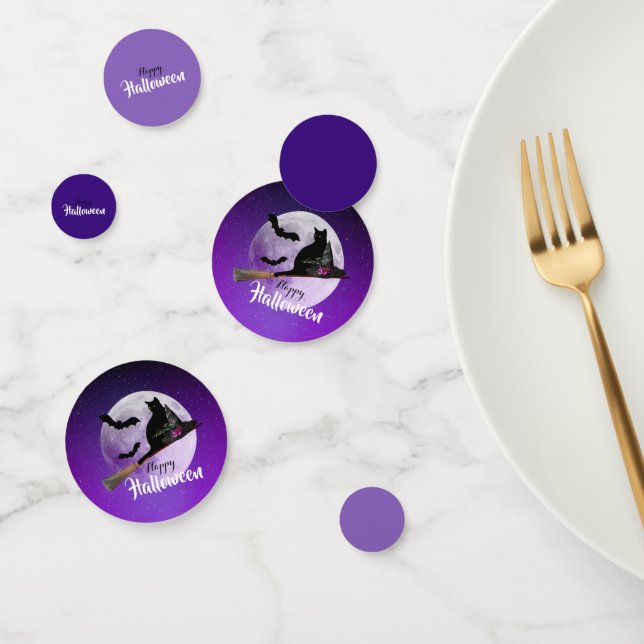 Confeti Gato negro de Halloween en la habitación Luna llen (Grupo)