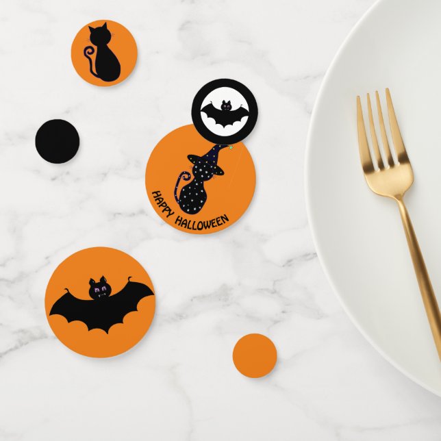 Confeti gatos negros y murciélagos voladores de Halloween (Grupo)