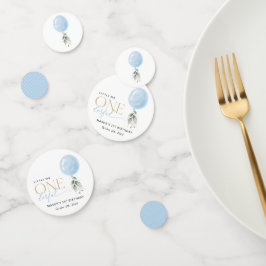 Confeti Globo azul, eucalipto, vegetación, primer cumpleañ