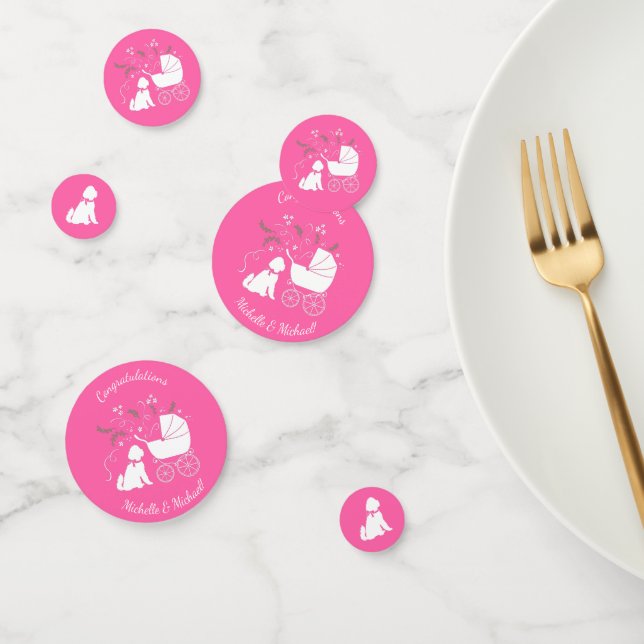 Confeti Goldendoodle Dog Chica rosa Baby Shower (Grupo)