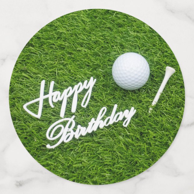 Confeti Golf feliz cumpleaños con bola y tee en verde (Anverso grande)