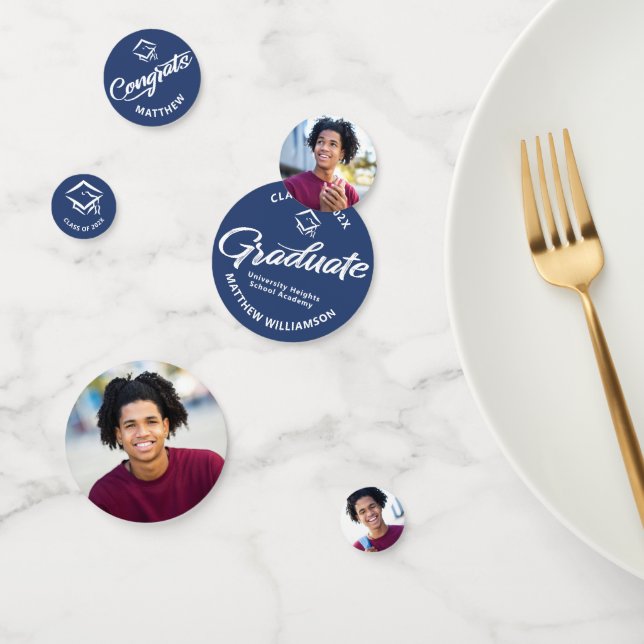 Confeti Graduación azul 3 foto negrita mayúscula de guión  (Grupo)