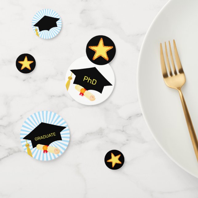 Confeti Graduación de doctorado en negro. Azul y blanco (Grupo)