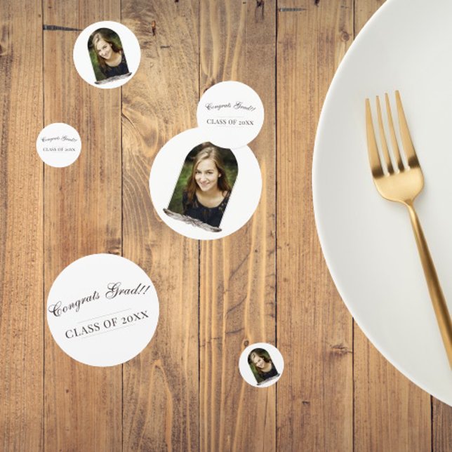 Confeti Graduación de fotos del marco de la pluma Boho (Boho Feather Frame Photo Graduation Table Confetti)