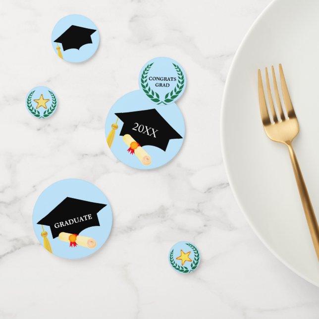 Confeti Graduación gorra negra, laurel y estrellas Confett (Grupo)