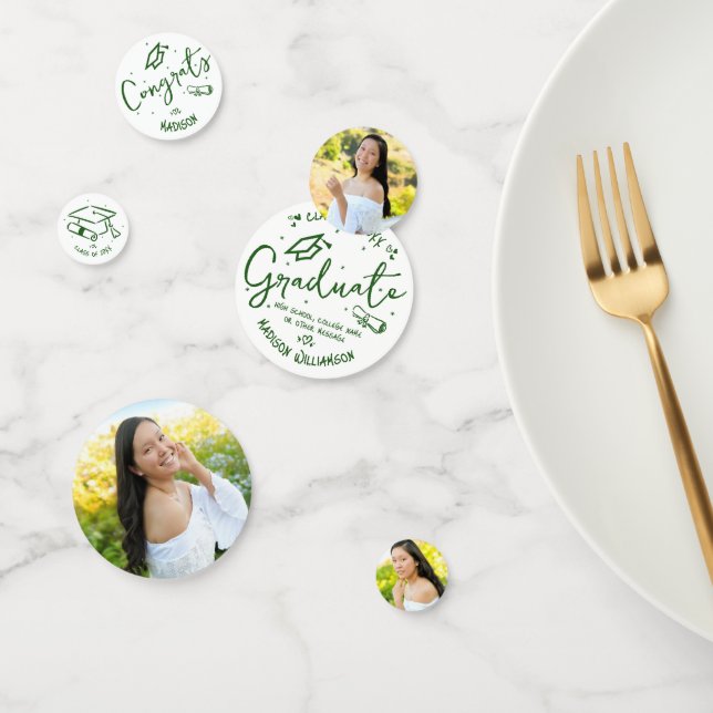 Confeti Green Hand Drawn Doodles Graduation 3 Photo White (Grupo)