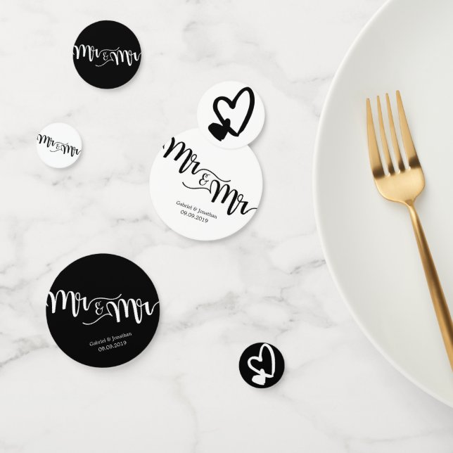 Confeti Guión blanco y negro Sr. y Sr. Hearts Boda (Grupo)