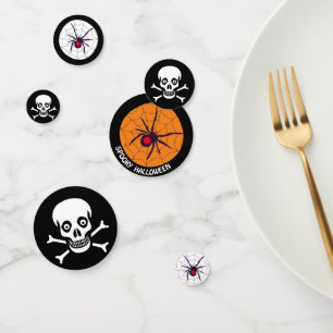 Confeti Halloween espeluznante araña viuda negra, calavera