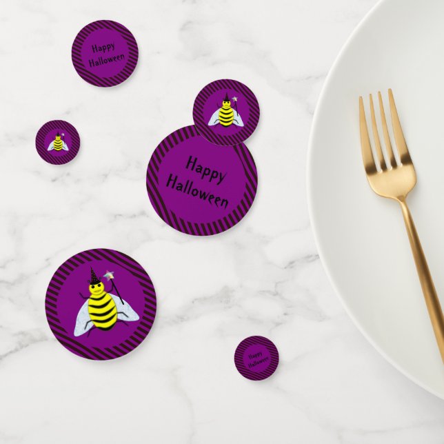 Confeti Halloween Magic Bee Wizard Purple and Black Stripe (Grupo)