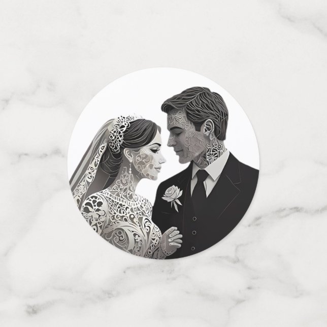 Confeti Hermosa pareja boda en un árbol de la vida azul (Anverso pequeño)