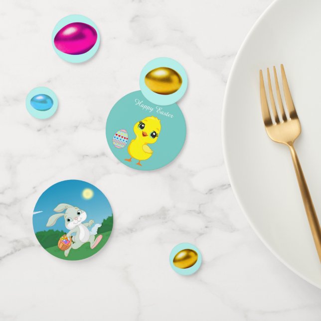 Confeti Huevos de Pascua coloridos, polluelos y conejito d (Grupo)