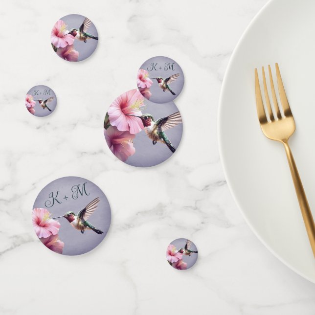 Confeti Hummingbird e Hibiscus Monogram Boda | Morado (Grupo)