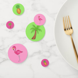 Confeti Isla Tropical Palm Tree Pineapple Flamingo Rosa
