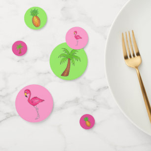 Confeti Isla Tropical Palm Tree Pineapple Flamingo Rosa