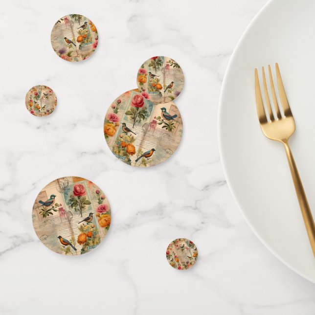 Confeti Junk Journal Seite mit Blumen + Vögel -  (Grupo)