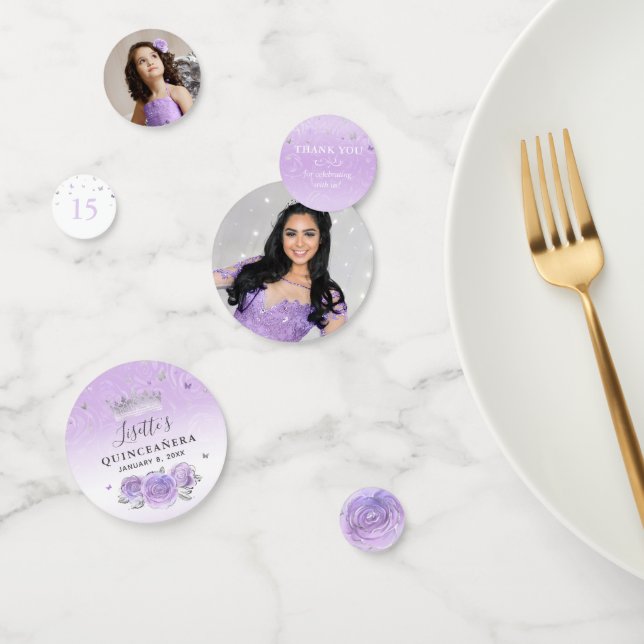 Confeti Light Purple and Silver Elegant Photo (Grupo)