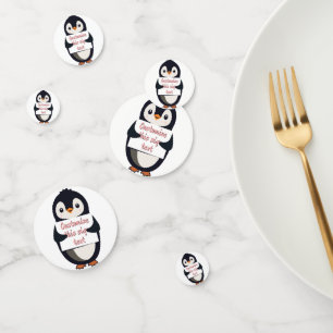 Confeti Lindo pingüino sosteniendo un cartel para texto pe